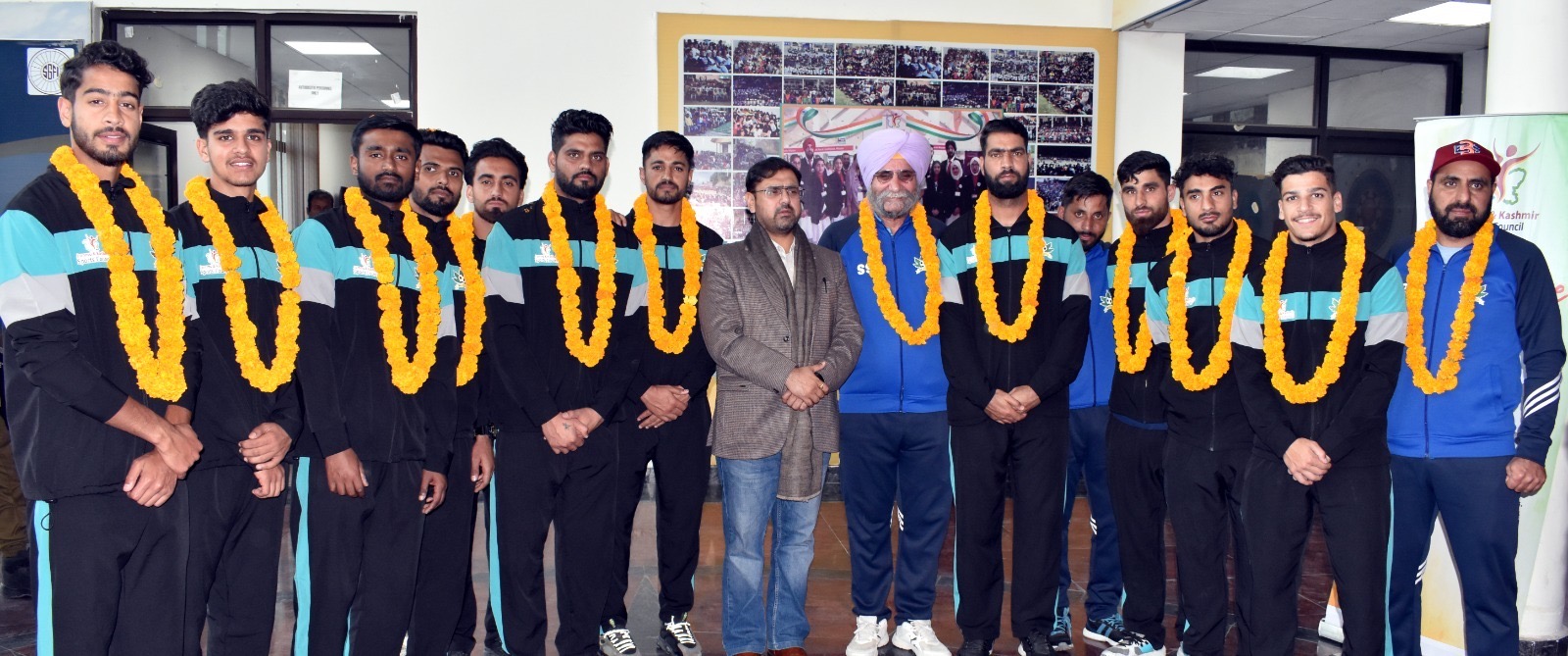 Satish Sharma felicitates J&K Football team