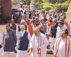 PM Modi, several MPs walk from old Parliament building to new one
