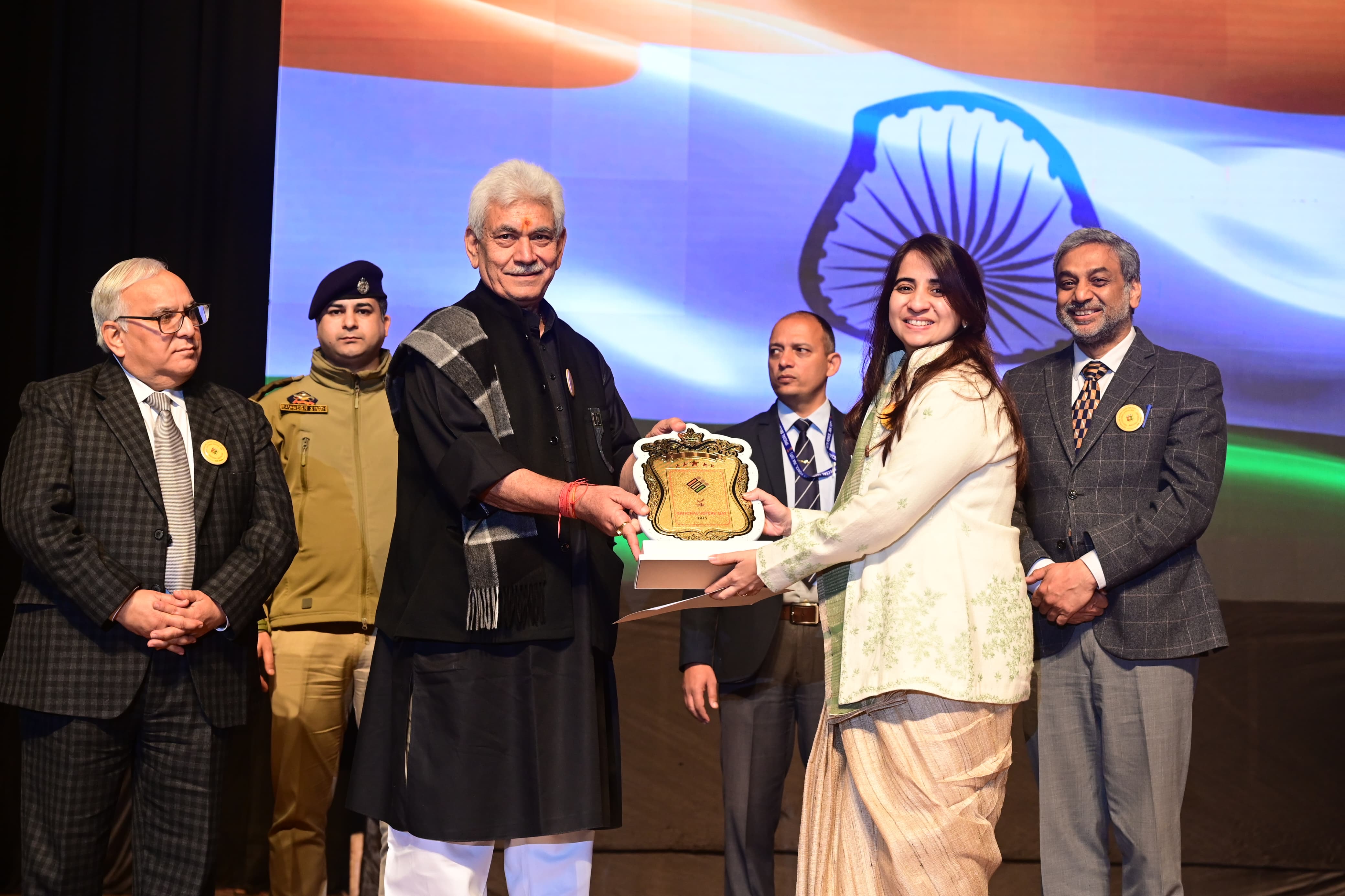 Sarah Rizvi , Sahil Sarangal , Randeep Kumar receive Award from LG J&K