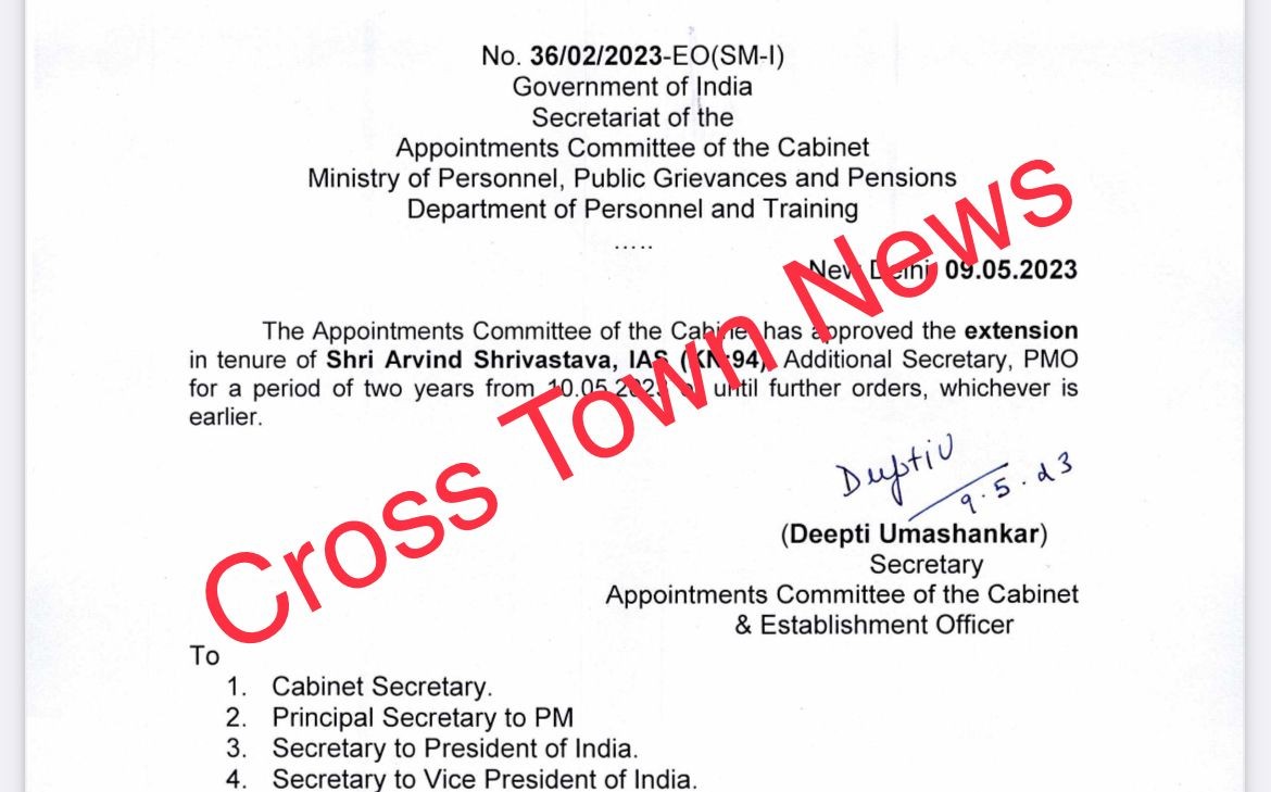 Central Govt Extends Tenure Of Officer In PMO - Cross Town News, A ...