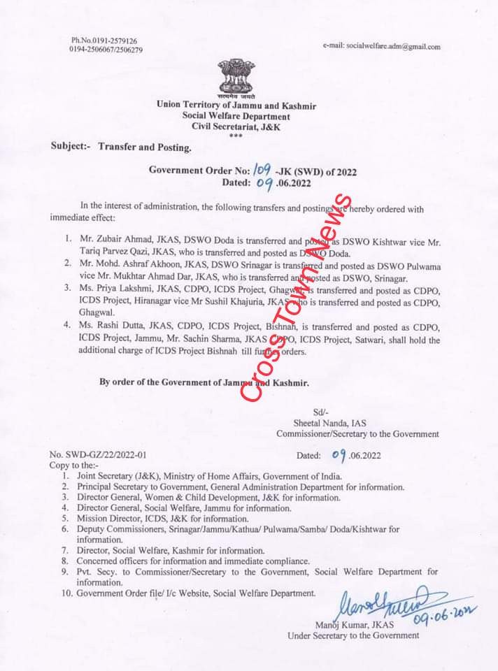 J&K Govt Orders Transfers And Postings Of JKAS Officers