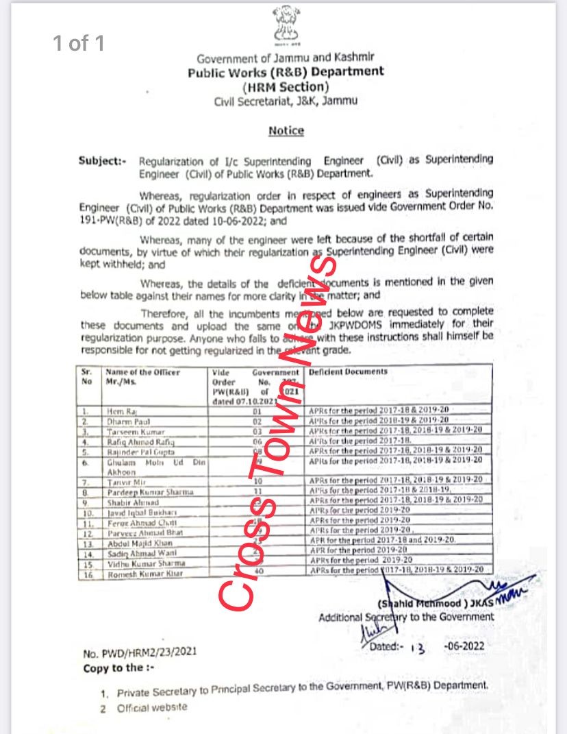 J&K Govt issues Notice over regularization of Engineers - Cross Town ...