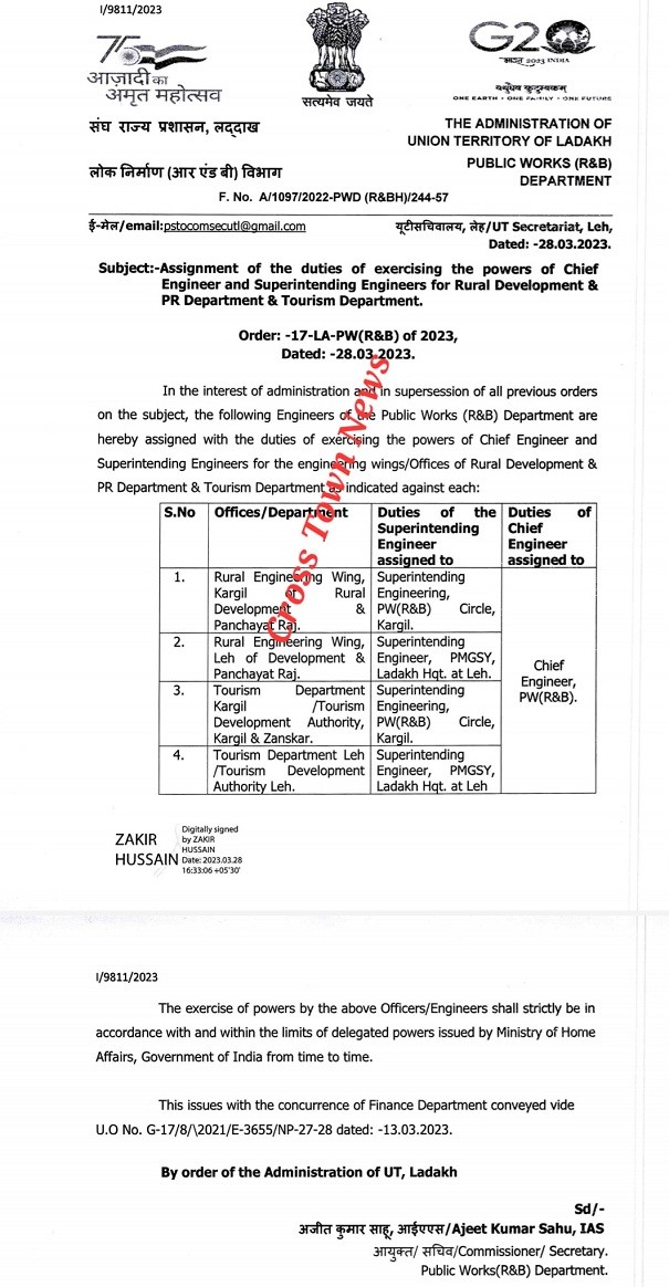 Appointment Of Duties Of Exercising Powers Of Chief Engineer & Ses In 